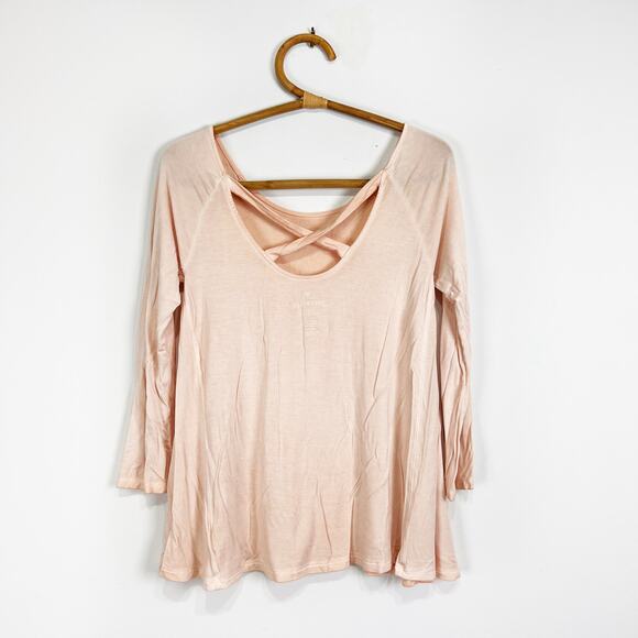 American Eagle Soft + Sexy Long Sleeve Shirt strappy back light pink Size Small - Picture 2 of 6